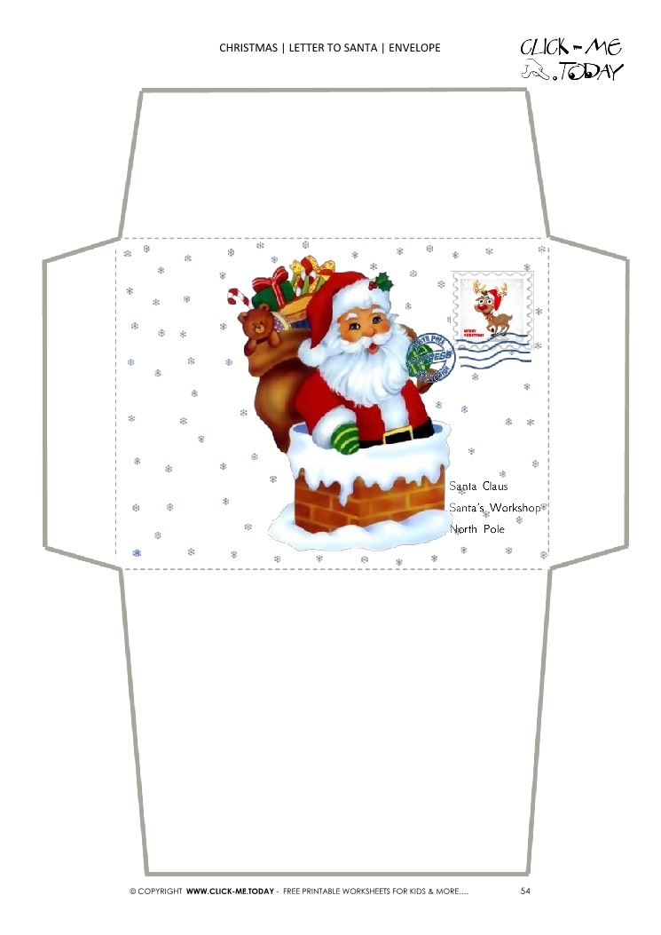 Envelope to Santa paper Santa Claus in chimney with stamp 54